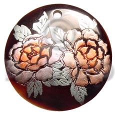 round 40mm black tab  handpainted design - floral/embossed hand painted using japanese materials in the form of maki-e art a traditional japanese form of hand painting - Hand Painted Pendants