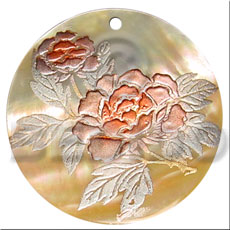 round 40mm MOP  handpainted design - floral/embossed hand painted using japanese materials in the form of maki-e art a traditional japanese form of hand painting - Hand Painted Pendants