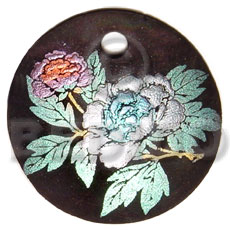 round 40mm hammershell velvet  handpainted design - floral/embossed hand painted using japanese materials in the form of maki-e art a traditional japanese form of hand painting - Hand Painted Pendants