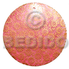 Round 40mm pink hammershell Hand Painted Pendants