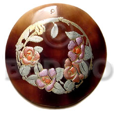 round 40mm blacktab  handpainted design - floral/embossed hand painted using japanese materials in the form of maki-e art a traditional japanese form of hand painting - Hand Painted Pendants