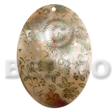 oval 50mm  kabibe shell  handpainted design - floral/embossed hand painted using japanese materials in the form of maki-e art a traditional japanese form of hand painting - Hand Painted Pendants