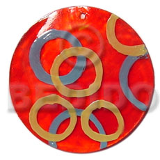 Round red 50mm capiz shell Hand Painted Pendants