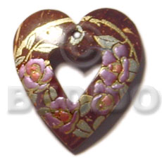 heart 50mm coco  handpainted design/embossed hand painted using japanese materials in the form of maki-e art a traditional japanese form of hand painting - Hand Painted Pendants