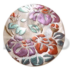 round 35mm  hammershell  handpainted design - floral/embossed hand painted using japanese materials in the form of maki-e art a traditional japanese form of hand painting - Hand Painted Pendants