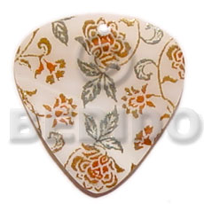 45mm  kabibe shell irregular inverted teardrop  handpainted design - floral/embossed hand painted using japanese materials in the form of maki-e art a traditional japanese form of hand painting - Hand Painted Pendants