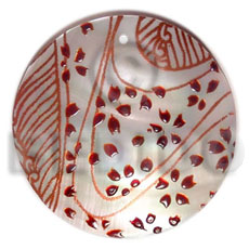 round 40mm hammershell  handpainted design - orange & maroon combination / embossed hand painted using japanese materials in the form of maki-e art a traditional japanese form of hand painting - Hand Painted Pendants