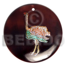 round 40mm blacktab  handpainted design - ostrich / embossed hand painted using japanese materials in the form of maki-e art a traditional japanese form of hand painting - Hand Painted Pendants