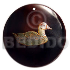 round 40mm blacktab  handpainted design - duck / embossed hand painted using japanese materials in the form of maki-e art a traditional japanese form of hand painting - Hand Painted Pendants