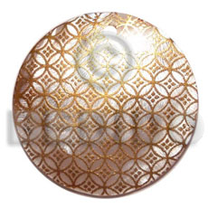 round 40mm hammershell  handpainted design - gold mesh /embossed hand painted using japanese materials in the form of maki-e art a traditional japanese form of hand painting - Hand Painted Pendants