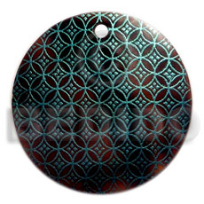 round 40mm blacktab  handpainted design - aqua green mesh /embossed hand painted using japanese materials in the form of maki-e art a traditional japanese form of hand painting - Hand Painted Pendants