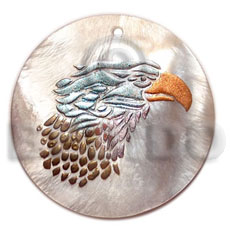 round 40mm hammershell  handpainted design - eagle / embossed hand painted using japanese materials in the form of maki-e art a traditional japanese form of hand painting - Hand Painted Pendants