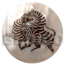 round 40mm hammershell  handpainted design - zebra / embossed hand painted using japanese materials in the form of maki-e art a traditional japanese form of hand painting - Hand Painted Pendants
