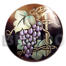 round 40mm blacktab  handpainted design - grapes / embossed hand painted using japanese materials in the form of maki-e art a traditional japanese form of hand painting - Hand Painted Pendants