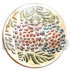 round 45mm MOP  handpainted design - floral / embossed hand painted using japanese materials in the form of maki-e art a traditional japanese form of hand painting - Hand Painted Pendants