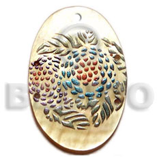oval 45mm MOP  handpainted design - floral / embossed hand painted using japanese materials in the form of maki-e art a traditional japanese form of hand painting - Hand Painted Pendants