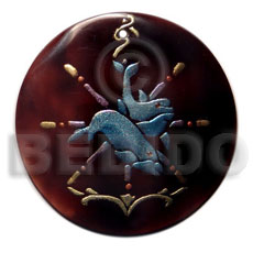 round 40mm blacktab  handpainted design - dolphin / embossed hand painted using japanese materials in the form of maki-e art a traditional japanese form of hand painting - Hand Painted Pendants