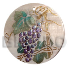 round 40mm kabibe shell  handpainted design -grapes / embossed hand painted using japanese materials in the form of maki-e art a traditional japanese form of hand painting - Hand Painted Pendants