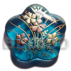 scallop 40mm transparent blue resin  handpainted design - floral / embossed hand painted using japanese materials in the form of maki-e art a traditional japanese form of hand painting - Hand Painted Pendants