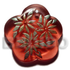 scallop 35mm transparent red resin  handpainted design - floral / embossed hand painted using japanese materials in the form of maki-e art a traditional japanese form of hand painting - Hand Painted Pendants