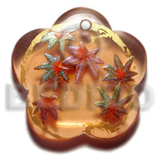 scallop 35mm transparent orange resin  handpainted design - floral / embossed hand painted using japanese materials in the form of maki-e art a traditional japanese form of hand painting - Hand Painted Pendants