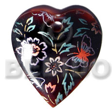 heart 50mmx40mm blacktab shell  handpainted design -  metallic/embossed hand painted using japanese materials in the form of maki-e art a traditional japanese form of hand painting - Hand Painted Pendants