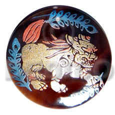 round 50mm blacktab shell  handpainted design -  metallic/embossed / chinese dragon hand painted using japanese materials in the form of maki-e art a traditional japanese form of hand painting - Hand Painted Pendants