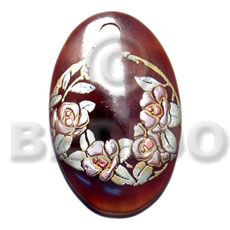 round 50mm blacktab shell  handpainted design -  metallic/embossed / floral hand painted using japanese materials in the form of maki-e art a traditional japanese form of hand painting - Hand Painted Pendants