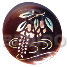 round 50mm blacktab shell  handpainted design -  metallic/embossed / grapes hand painted using japanese materials in the form of maki-e art a traditional japanese form of hand painting - Hand Painted Pendants