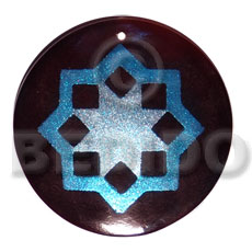 round 50mm blacktab shell  handpainted design -  metallic/embossed / star hand painted using japanese materials in the form of maki-e art a traditional japanese form of hand painting - Hand Painted Pendants