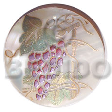 round 50mm kabibe shell  handpainted design -  metallic/embossed / grapes hand painted using japanese materials in the form of maki-e art a traditional japanese form of hand painting - Hand Painted Pendants
