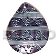 handpainted and colored teardrop 60mmx48mm  kabibe shell pendant embellished  elevated /embossed metallic paint accent lines / gray and silver tones - Hand Painted Pendants