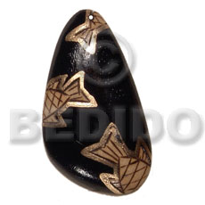glossy black 45mmx25mm nat. wood pendant  metallic fish pendant - Hand Painted Pendants