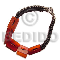 4-5mm black coco pokalet  rectangular red horn combination - Horn Bracelets