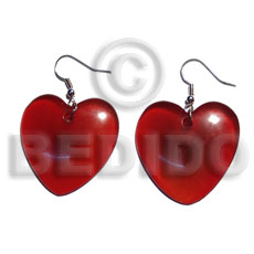 dangling 35mmx35mm carabao horn heart in red - Horn Earrings