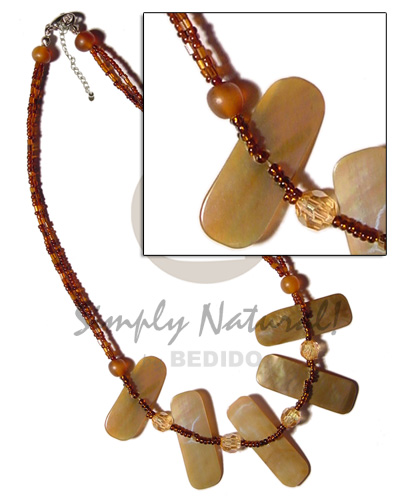 2 layer brown glass beads  crystals, amber bone beads & brownlip bars accent - Horn Necklace