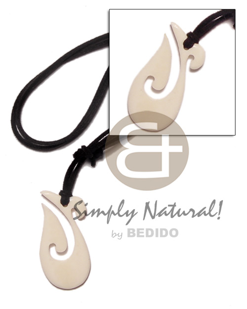 celtic carabao white bone hook 45mm on adjustable leather thong - Horn Necklace