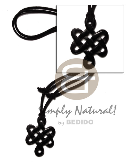 celtic knot black carabao horn 40mm on adjustable leather thong - Horn Necklace