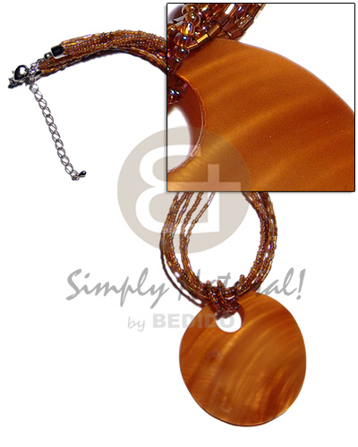 60mm round amber horn  matching 6 rows amber glassb beads neckline - Horn Necklace