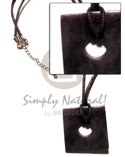 black wax cord  square black horn pendant - Horn Necklace
