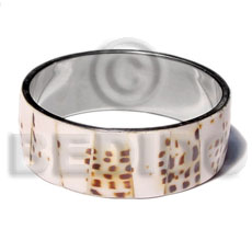 laminated cowrie shell  in 1 inch  stainless metal / 65mm in diameter - Inlaid Metal Bangles