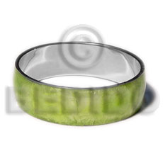laminated neon green capiz  in 3/4 inch  stainless metal / 65mm in diameter - Inlaid Metal Bangles