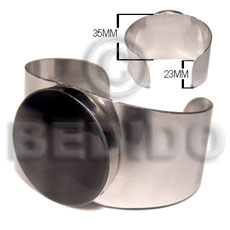 haute hippie 35mmx23mm metal cuff bangle  50mm round laminated blacklip accent - Inlaid Metal Bangles