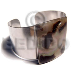 haute hippie 38mmx23mm metal cuff bangle  50mmx40mm polished rectangular brownlip tiger - Inlaid Metal Bangles