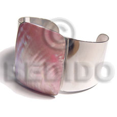haute hippie 40mmx30mm metal cuff bangle  rectangular 48mmx40mm polished pink kabibe shell - Inlaid Metal Bangles