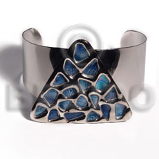 haute hippie 38mmx28mm metal cuff bangle  50mm triangle glistening blue abalone / molten silver metal series / electroplated / sr-bc-01 - Inlaid Metal Bangles