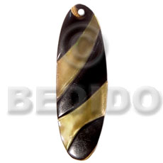 thin elongated oval  zebra brownlip  embossed skin 45mmx15mm - Inlaid Pendants