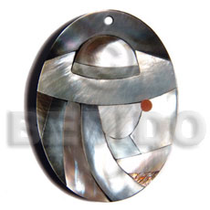 50mmx38mm oval pendant /elegant hat lady delicately etched in  shells - brownlip, blacklip and paua combination in jet black laminated resin / 5mm thickness - Inlaid Pendants