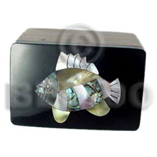 wooden jewelry box  inlaid fish design/black top/medium - Jewelry Box