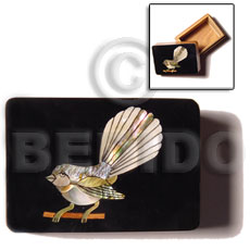 wooden jewelry box  blue top  shell inlaid bird fan tail design/large - Jewelry Box